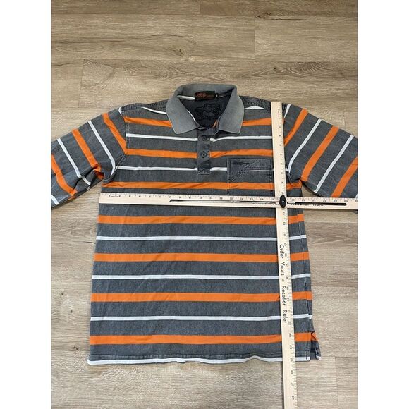 Men's Jeep Polo Shirt Adult Sz M Gray Orange Striped Short Sleeve Truck Cars - Picture 4 of 7